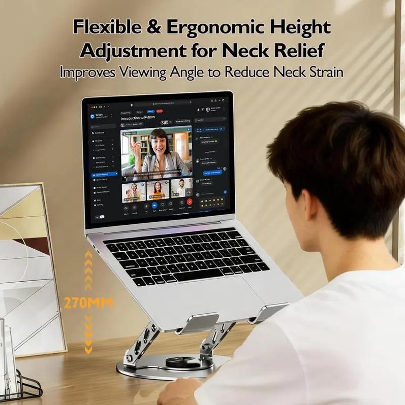 360 Rotating Laptop Stand for Desk - All-Metal Ergonomic Computer Stand & Laptop Riser, 360° Rotatable & Adjustable & Foldable, Portable Laptop Holder for MacBook,tablet, HP,MAC Notebooks (10-17.3"), Adjustable Foldable cooling Desktop mount