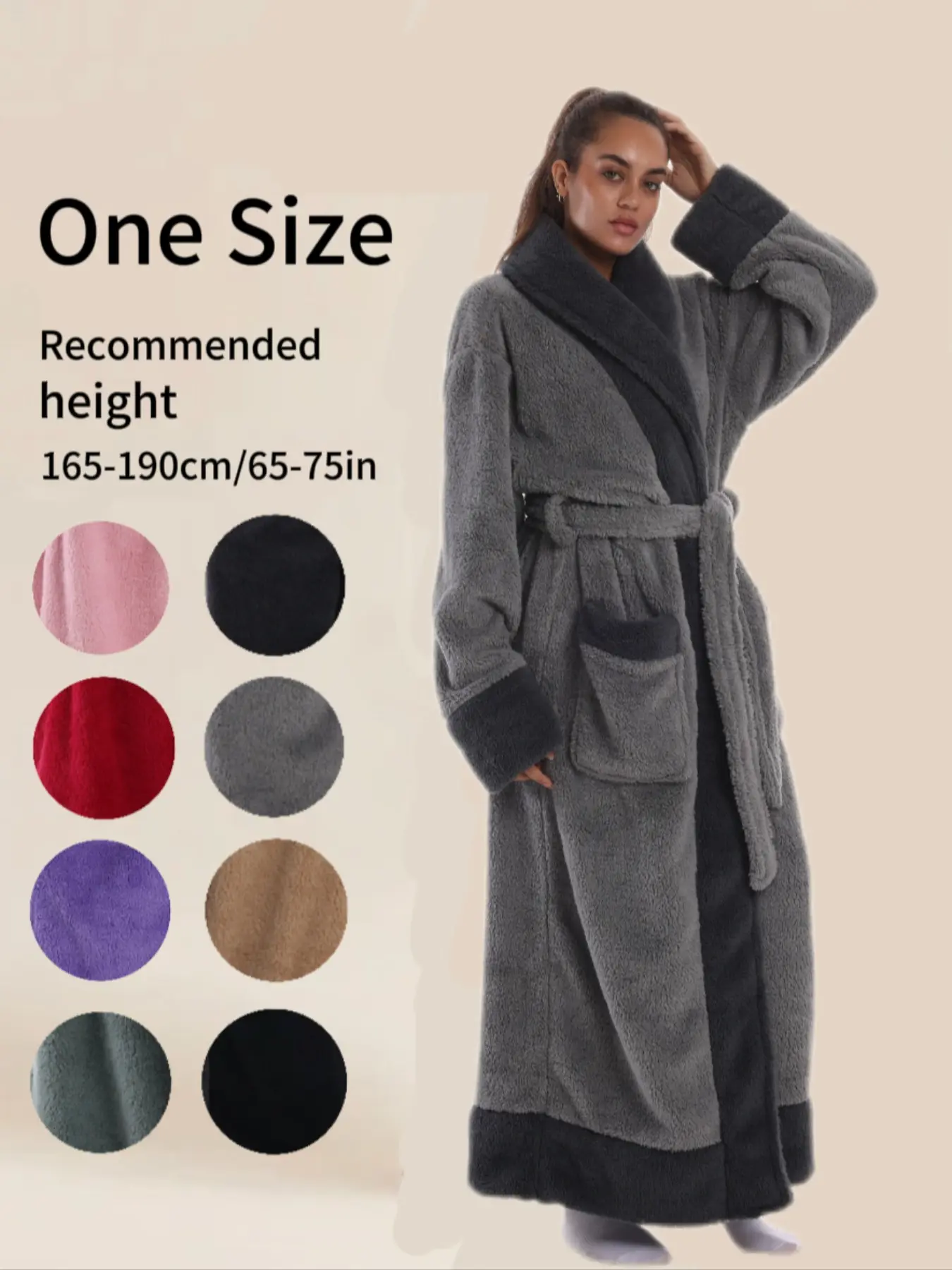 Elegant Long Robe Loungewear Womenswear Nightwear with Long Sleeve, Collar Design, Soft Comfortable Loose Fit, with Pockets, Perfect Gift for Fall & Winter