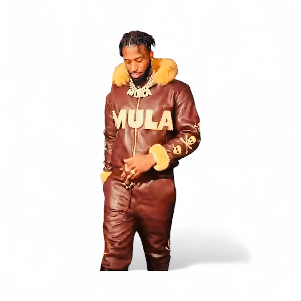 MulaLeather & Co. Coco Leather Pants & Jacket w/Fur Men's Removable Logo Patches Mink Lining Made in France Elegant Formal Coats Tops Menswear Long Sleeve Mahogany