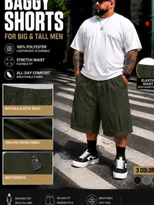 Large Size Men's Workwear Shorts, Diagonal Large Pockets, Fashionable Comfort Fit, Ideal for Daily Wear, Versatile Men's Clothing