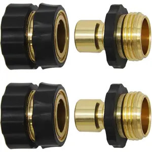 3/4 Inch Garden Hose Fitting Quick Connector Male and Female Set with Extra Rubber Washers, 2 Set
