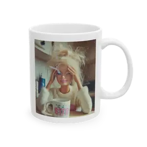 Funny Stressed Face Mug | Retro Photo Ceramic Coffee Cup