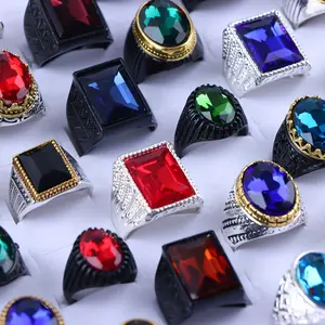 20pcs Random Fashion Vintage Bohemian Geometric Glass Ring for Men Women Finger Jewelry Party Gift Without Box Shipping