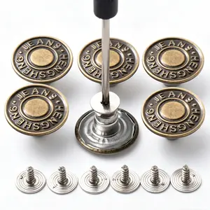 40Pcs Metal Buttons Replacement for Jeans, 17 mm Pants Button Repair Kit