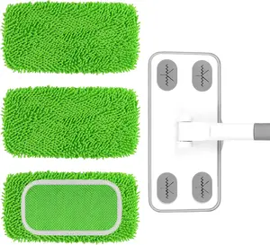Reusable Microfiber Floor Mop System, Wet & Dry Sweeper Kit, Includes 1 Sweeper Handle, 3 Washable Chenille Mop Pads, Dry & Wet Use for Hardwood, Tile, and Laminate Floor