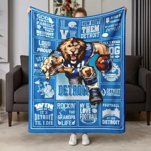 Detroit Lions Theme Flannel Cozy Blanket, Ultra Soft Warm Sofa Bed Throw, Home Decor Bedding Accessory, Ideal Gift for Family Friends
