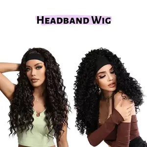 Cloud like hair Curly hair headband wig designed specifically for women, 26-inch black long curly hair wig, easy to wear, wavy headband wig, synthetic curly hair wig, glue-free heat-resistant long wig.