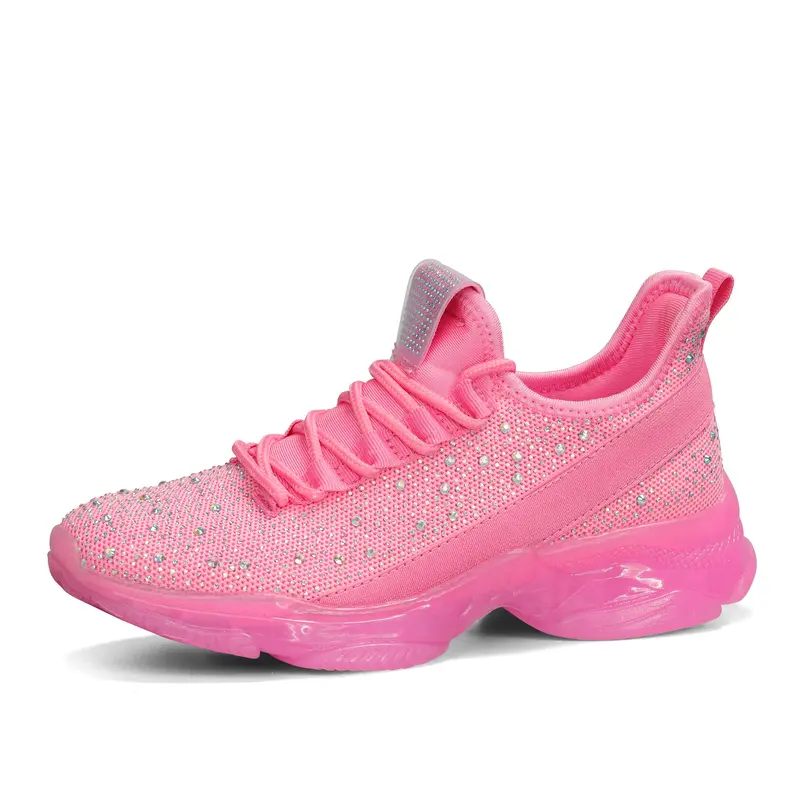 LUCKY STEP Women's Rhinestone Mesh Slip-On Cushion Walking Sneakers - Fashionable Breathable Sparkle Glitter Fabric Shoes, Memory Foam Driving Footwear, Back to School Casual Trainers for Women