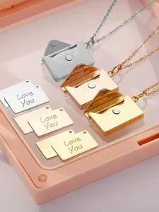 Envelope Necklace Titanium Steel Engraved Love Letter, Creative Design Couple Pendant, Openable Heartfelt Message Jewelry