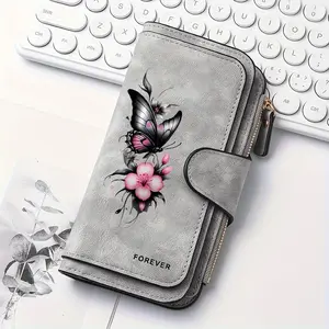 1pc Butterfly pattern women's long wallet, multi-functional wallet, Flower pattern wallet, portable snap coin purse, birthday gift and daily commuting essential, perfect holiday gift, suitable for outdoor, travel and family use, 2.27CYJ-4