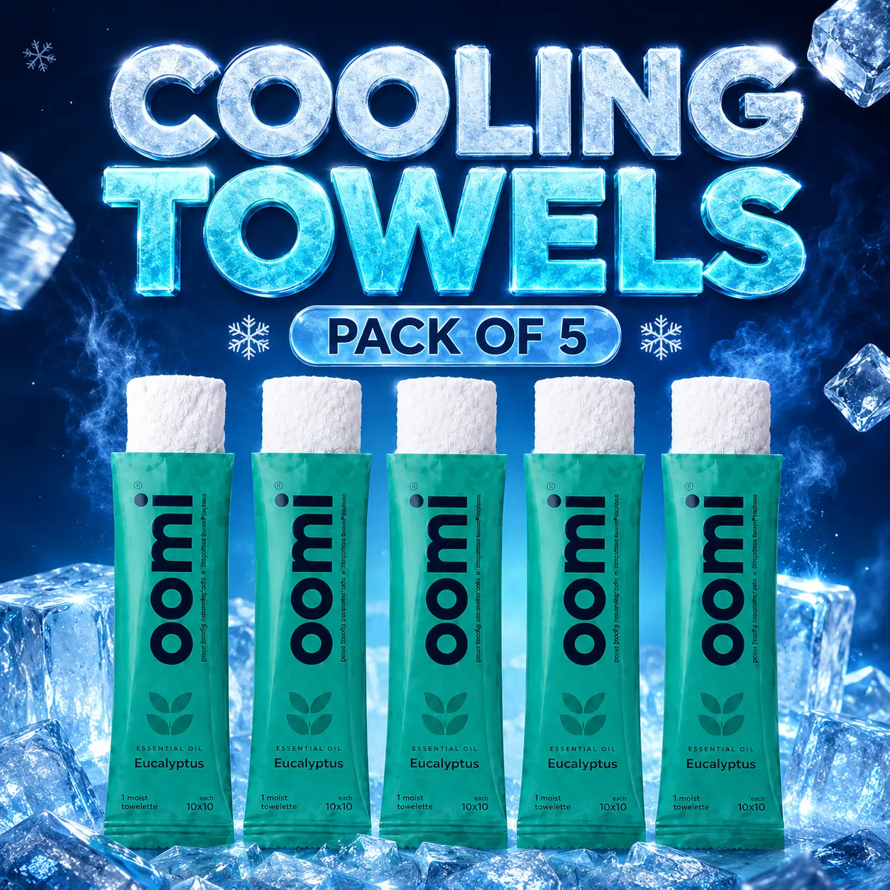 Cooling Towels – Pack of 5 Pre-Moistened Full-Body Cleansing Towels | Shower in a Pouch | Instant Cooling & Freshness for Hot Weather, Gym, Travel, Camping, Outdoor Activities, Long Drives & Daily Hygiene | Soft Towels for Men, Women & Children | Oomi
