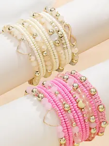 20 Piece Cute Colorful Glass Bead Bracelet Set, Adjustable Heart & Infinity Symbol Wristbands, Perfect Gift for Family & Friends