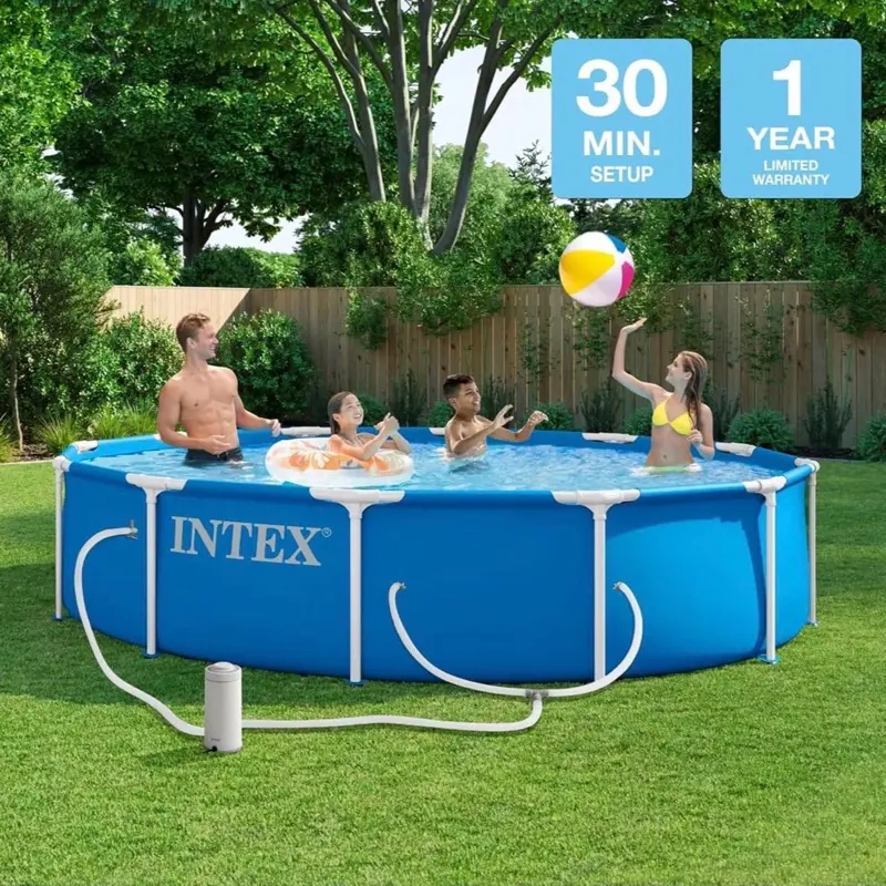 Intex Metal Frame 12 ft x 30 in Above Ground Pool Set, Round Swimming Pool with Steel Frame