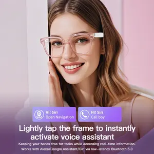 Women's Smart Glasses, Open Bluetooth Glasses with Microphone and Speaker, Anti-Blue Light Lenses, Voice Assistant, Touch Control, IPX5 Waterproof, Remote Photography, Hands-Free Calling and Music (Clear)