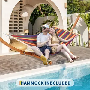 Ultimate Relaxation for Indoor & Outdoor Spaces! Hammock with Wood Stand, Weatherproof Outdoor Hammock for Patio Backyard Indoor Outdoor, Max 475 Lbs, Curved, Outdoor Patio Furniture,summervibes