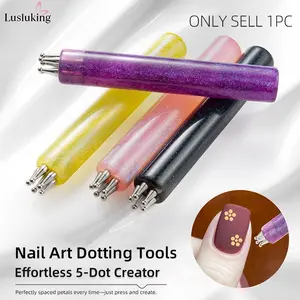 DIY Nail Art 5-Petal Dotting Tool, Flower Creator, 1.8mm Fine Tip, Rhinestone Pickers, Glitter Handle, Manicure Nail Tools