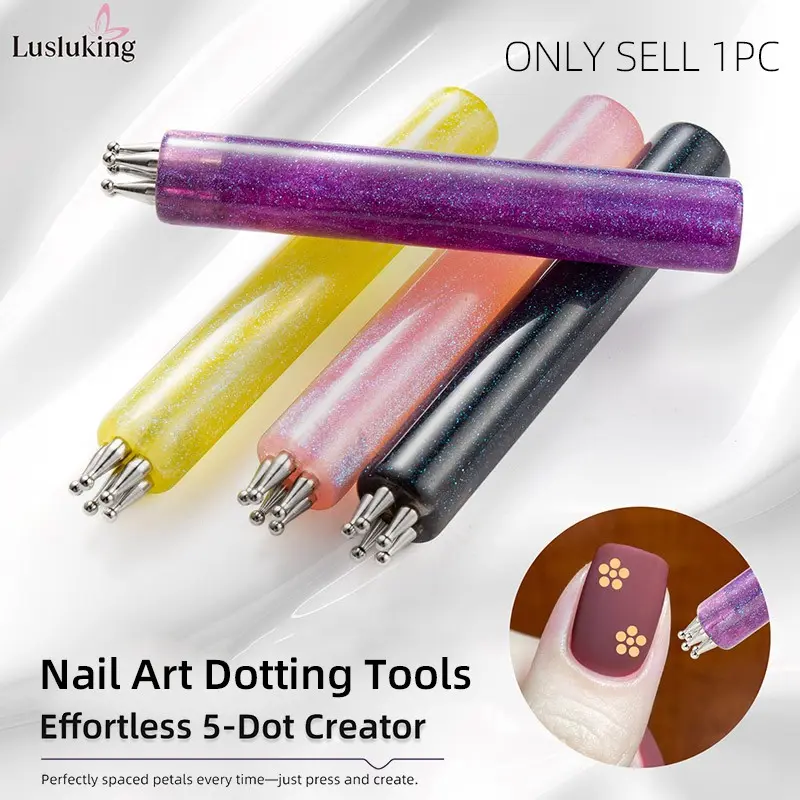 DIY Nail Art 5-Petal Dotting Tool, Flower Creator, 1.8mm Fine Tip, Rhinestone Pickers, Glitter Handle, Manicure Nail Tools, Nail Art Supplies, Nail Art Accessories