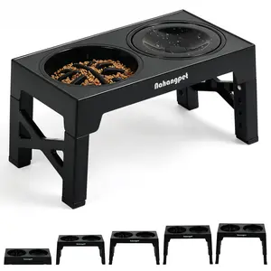 3-in-1 Elevated Slow Feeder Dog Bowls for Food and Water, 5 Heights Adjustable Raised Dog Bowls, Non-Slip, No Spill, for Small Medium Large Dogs and Cats