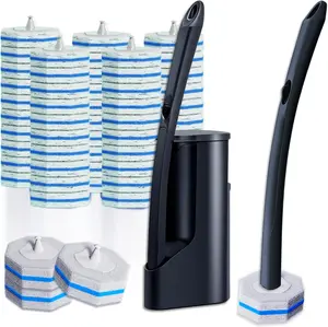 Disposable Toilet Brush with 50 Wand Cleaner Refills Pads，Wall Mounted Toilet Bowl Holder Set，Toilet Cleaning System Starter Kit，Bathroom Cleaning System for Sink Bathtub Wash Basin