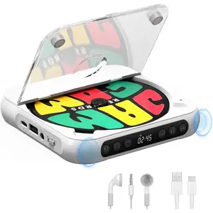 Portable CD Player with Bluetooth 5.3, 2000mAh Rechargeable CD Players for/Car, Built-in HiFi Speaker, Headphones, LCD Screen, Supports CD/AUX/USB and Repeat Modes, White