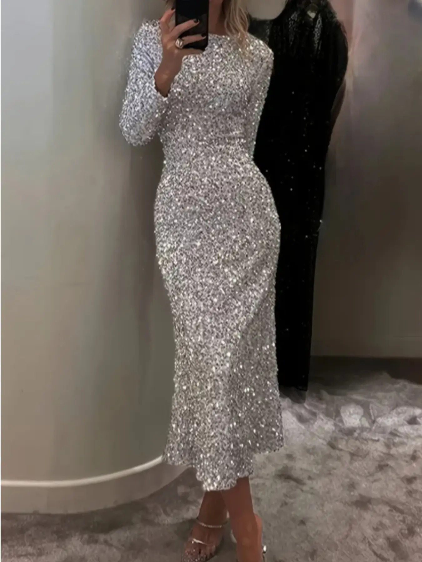 Elegant Women's Long Sleeve Fitted Dress, Fall Winter Fashion, Plain Color Solid Sparkle Sequins Formal Evening Gown, Ladies' Party Wear, Womenswear - TikTok Shop Elegant Women's Long Sleeve Fitted Dress, Fall Winter Fashion, Plain Color Solid Sparkle Sequins Formal Evening Gown, Ladies' Party Wear, Womenswear - TikTok Shop