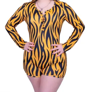 Yellow and black tiger onesie Cotton Comfort Soft Pajamas Stretchy Womenswear Bodysuits Breathable Lightweight Loose prettygirlloungeset womenswear pajama lady homewear