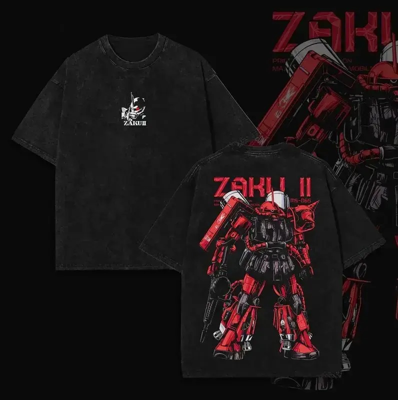 Gundam Mobile Suit Zaku II MS-065 - Gundam Anime Double Side T-Shirt, Unisex Mineral Anime Manga Washed Heavy Cotton T-shirt, Gift For Anime Fan, Anime Lover,Oversized Anime Tee Classic