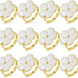 12 Piece Napkin Rings Set, Plumeria Pattern, Clasp, Elegant Holiday Table Decor, Wedding, Christmas, Thanksgiving, Easter, Dinner Party