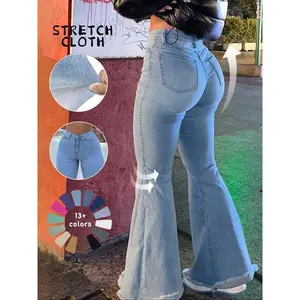 Women’s flared pants, flared pants, mid-rise denim pants, ripped linen-denim pants GARMENTARY