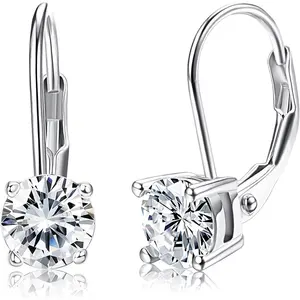 Milacolato 925 Sterling Silver Leverback Earrings 18K Gold Plated Hypoallergenic Dangle Drop Earrings 6MM Round-Cut Cubic Zirconia Leverback Earrings for Women summerwins