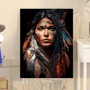 1 Piece Wooden Frame Canvas, Indian Art Print, Indian Girl, Beautiful Woman, Warrior, Indian Heritage Month, Suitable for Living Room Bedroom Home Wall Decoration, 11.8inch x 15.7inch