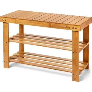 Bamboo 3 Tier Shoe Rack Bench, Premium Shoe Organizer or Entryway Bench, Perfect for Shoe Cubby, Entry Bench, Bathroom Bench, Entryway Organizer, Hallway or Living Room