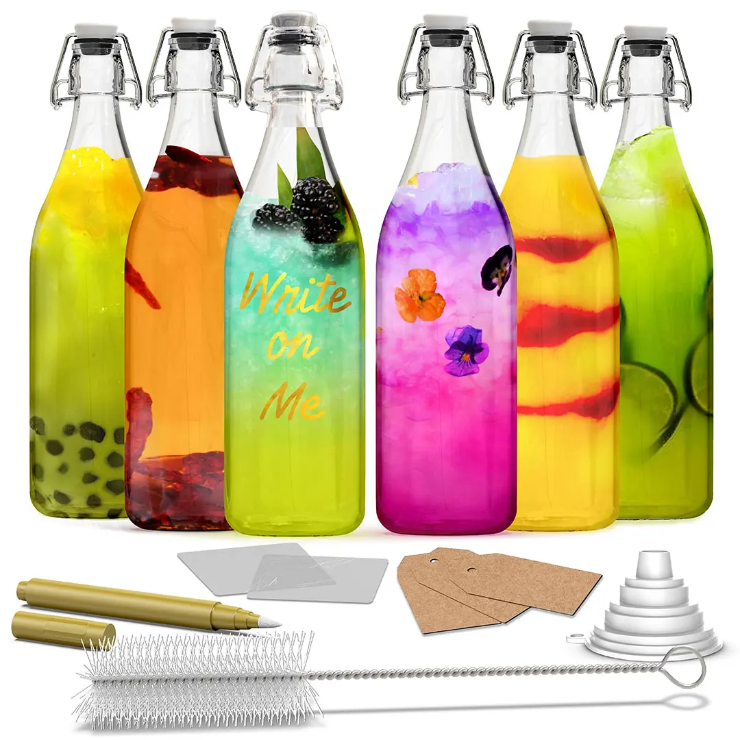 Nevlers 33 oz Round Swing Top Glass Bottle Set (Pack of 6)