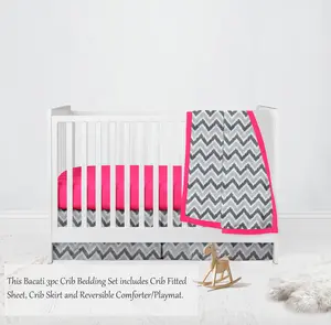 Bacati Ikat Dots Leopard 3-Piece Crib Bedding Set - Pink/Grey