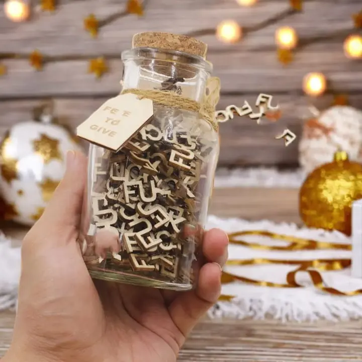 Jar of Wooden Cutout Letters Multicolor Easter Basket Stuffers for Girlfriend Creative DIY Projects & Gift Item Bright Cheerful Colors Ideal for Scrapbooking Home Decor
