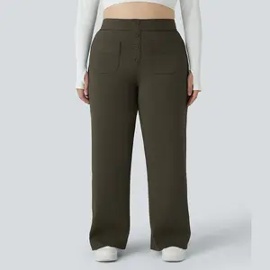 Halara High Waisted Button Multiple Pockets Straight Leg Casual Plus Size Pants