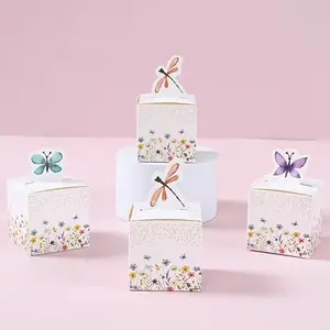 [Elegant Candy Boxes] Set of 24 Elegant Mini Wildflower & Butterfly Candy Boxes | Paper Treat Boxes Featuring Dragonfly Patterns—Ideal for Spring Party Favors, Weddings, Baby Showers, and Birthday Celebrations