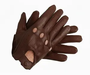 DARK BROWN - Men’s Genuine Leather Driving Gloves with Classic Knuckle Holes and Secure Wrist Button