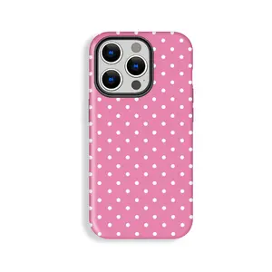 Fashion Dark Pink White Polka Dot Pattern Phone Case, Phone Case Suitable for Iphone 11/12/13/14/15/16/17 Pro Promax Plus Air