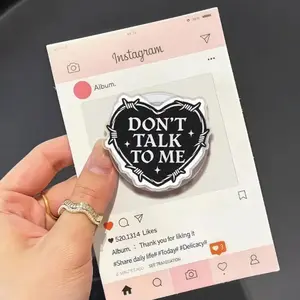 Sarcastic Quote Phone Grip – "Don't Talk To Me" Gothic Heart Pop Socket, Trendy Barbed Wire Phone Stand, Collapsible Holder for Phone Case, Funny Introvert Gift for Her