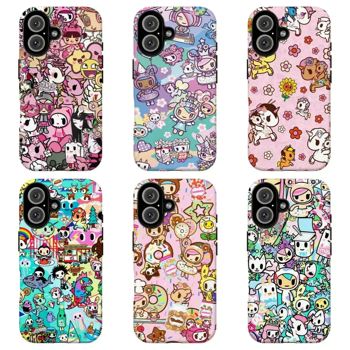 FL- T0kidoki Kawaii Character Case, Cute Y2K Rainbow Anime Protective Phone Cover For iPhone 11 12 13 14 15 16 17 Air Pro Max