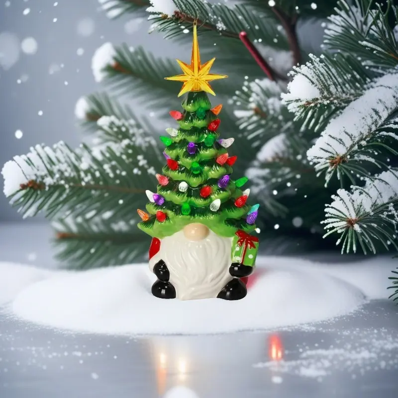 Artificial lighted Christmas tree, Lighted Gnome Christmas Tree with Multiple Colored Lights - Small Mini Pre-Assembled Christmas Holiday Decorations for Desktop