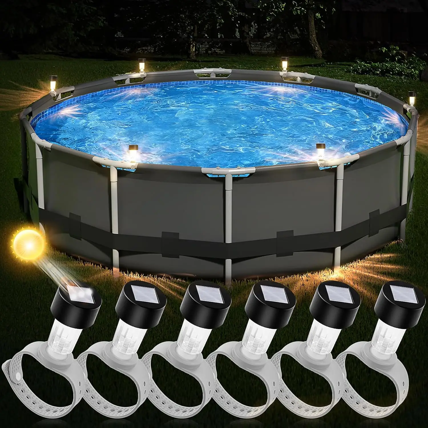 Solar Pool Lights - 6 Pack, Pool Light for Framed Above Ground Pools, Outdoor Swimming Pool Fence Decoration Accessories, Waterproof LED Pool Solar Li