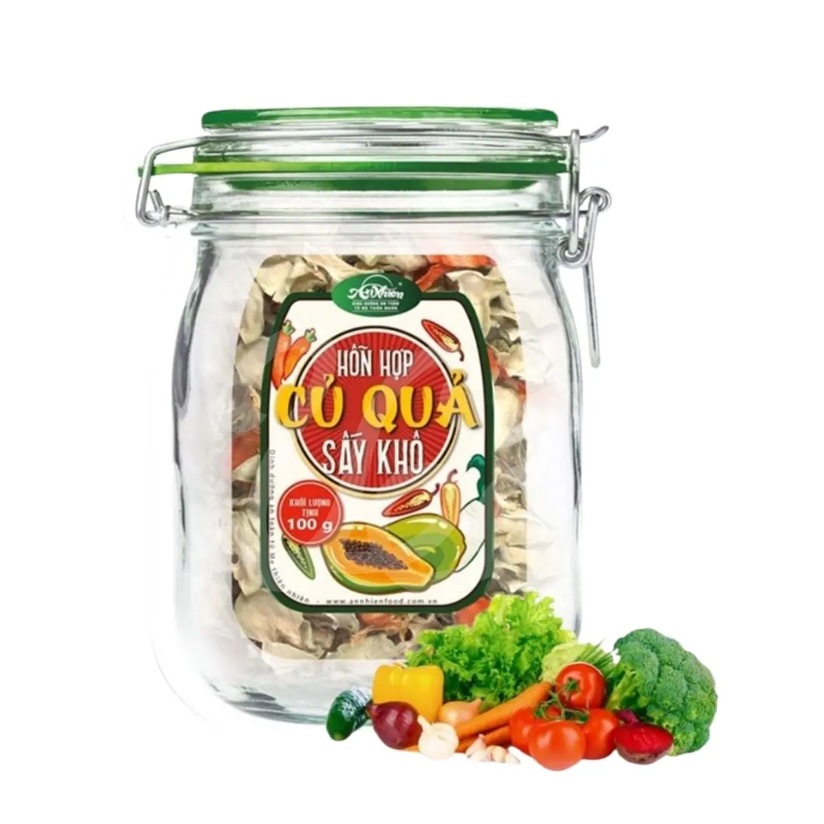 [An Nhien] Vacuum-Dried Vegetable & Fruit Chips, Natural Crispy Sweet-Savory Flavor, High-Fiber Resealable Jar Snack, 100g, Room Temp Storage Compatible, Vegetables