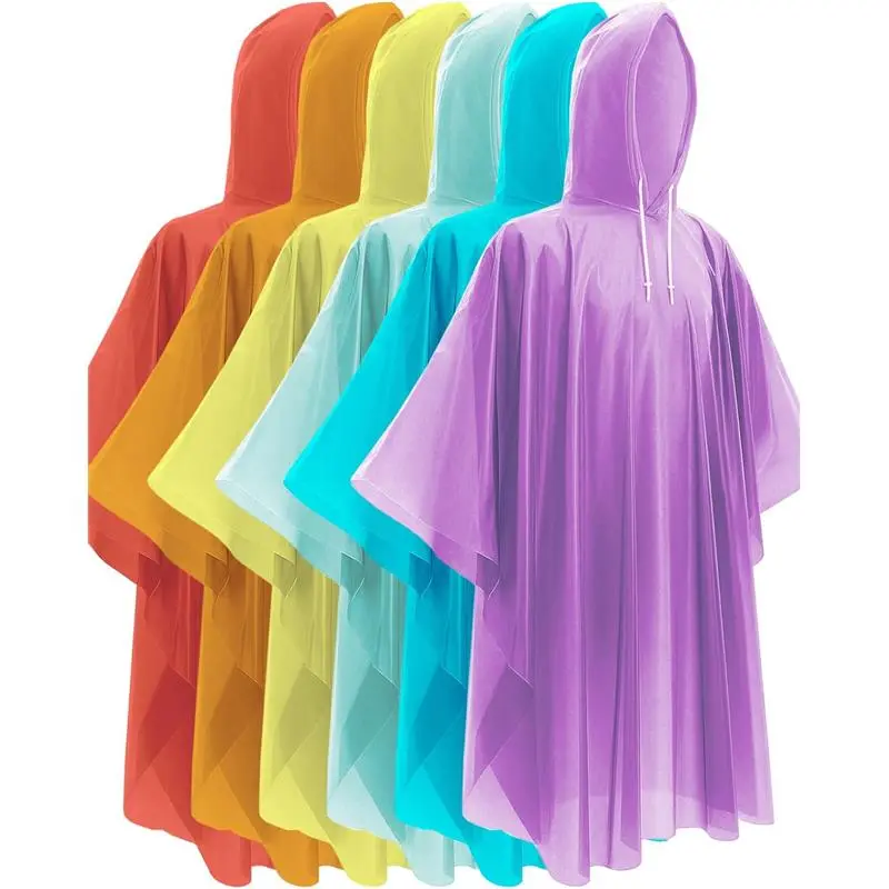 Rain Ponchos  - Extra Long Emergency Poncho with Hood, 6 Family Pack Raincoat, Home Survival Kits