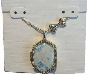 Blue Floral Lock Necklace with Bow Chain