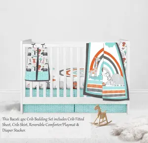 Bacati Jungle Safari 4-Piece Crib Bedding Set - Aqua/Orange/Gray