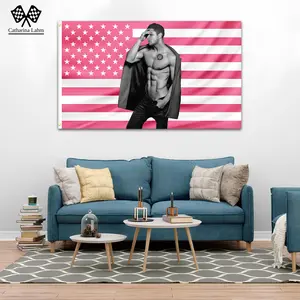 Dean Winchester Shirtless Pink Flag Tapestry, Supernatural Aesthetic Tapestry, Hot Guy Pink & White USA Wall Art