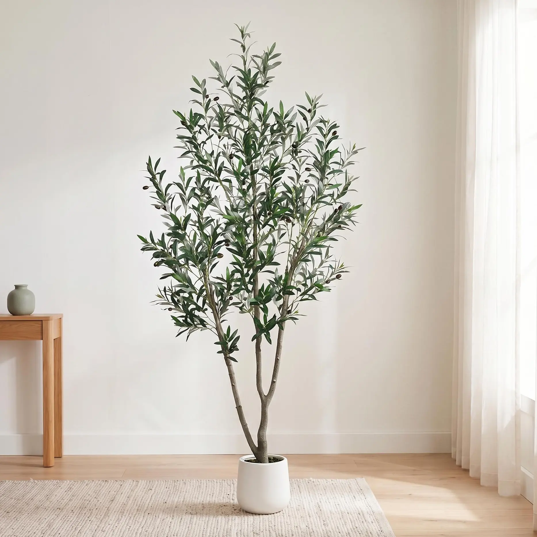 6FT /7FT Realistic Artificial Olive Tree with Sturdy Trunk, Lifelike Olives, Matching White Plastic Pot, Faux Olive Plant for Home Decor, Living Room, Office & Modern Interior