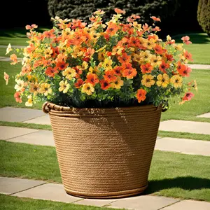 12/24pcs Artificial Fall Daisies & Eucalyptus Leaves, UV Resistant Outdoor Fake Plants, Greenery for Porch Patio Garden Lawn Decor, Lifelike Artificial Flower